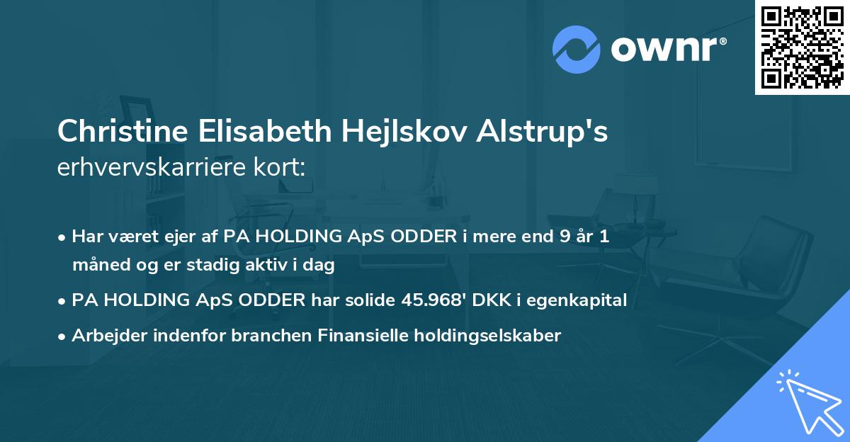 Christine Elisabeth Hejlskov Alstrup's erhvervskarriere kort