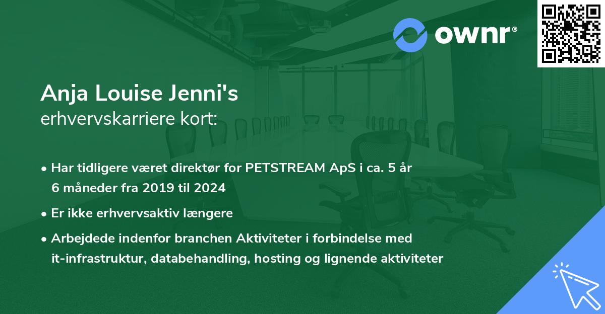 Anja Louise Jenni's erhvervskarriere kort