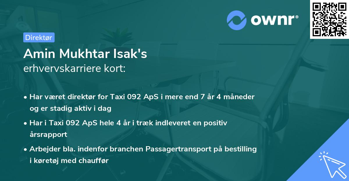Amin Mukhtar Isak's erhvervskarriere kort