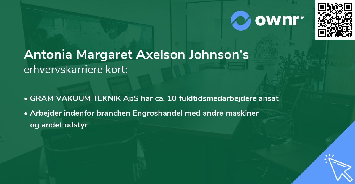 Antonia Margaret Axelson Johnson's erhvervskarriere kort