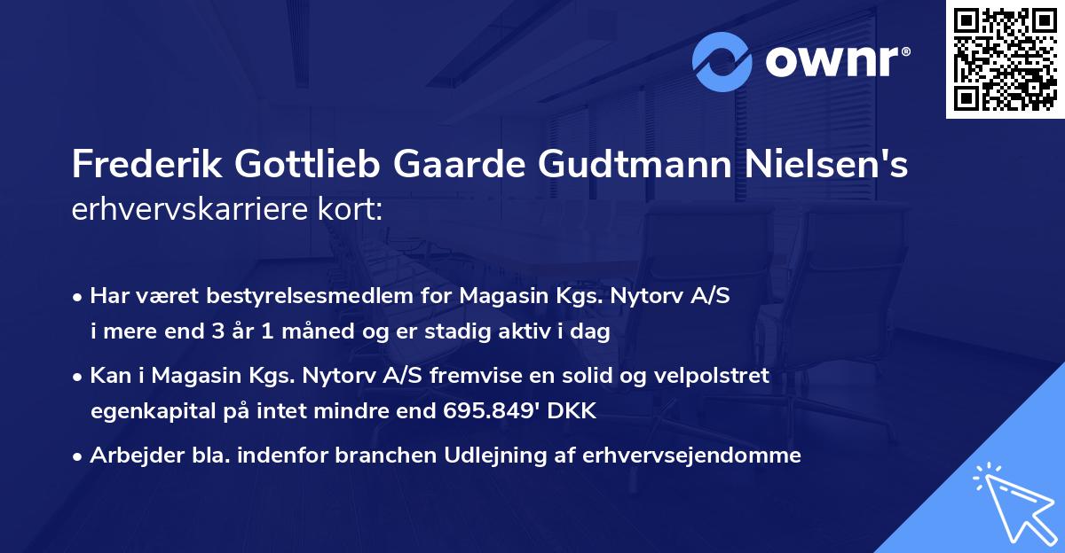 Frederik Gottlieb Gaarde Gudtmann Nielsen's erhvervskarriere kort