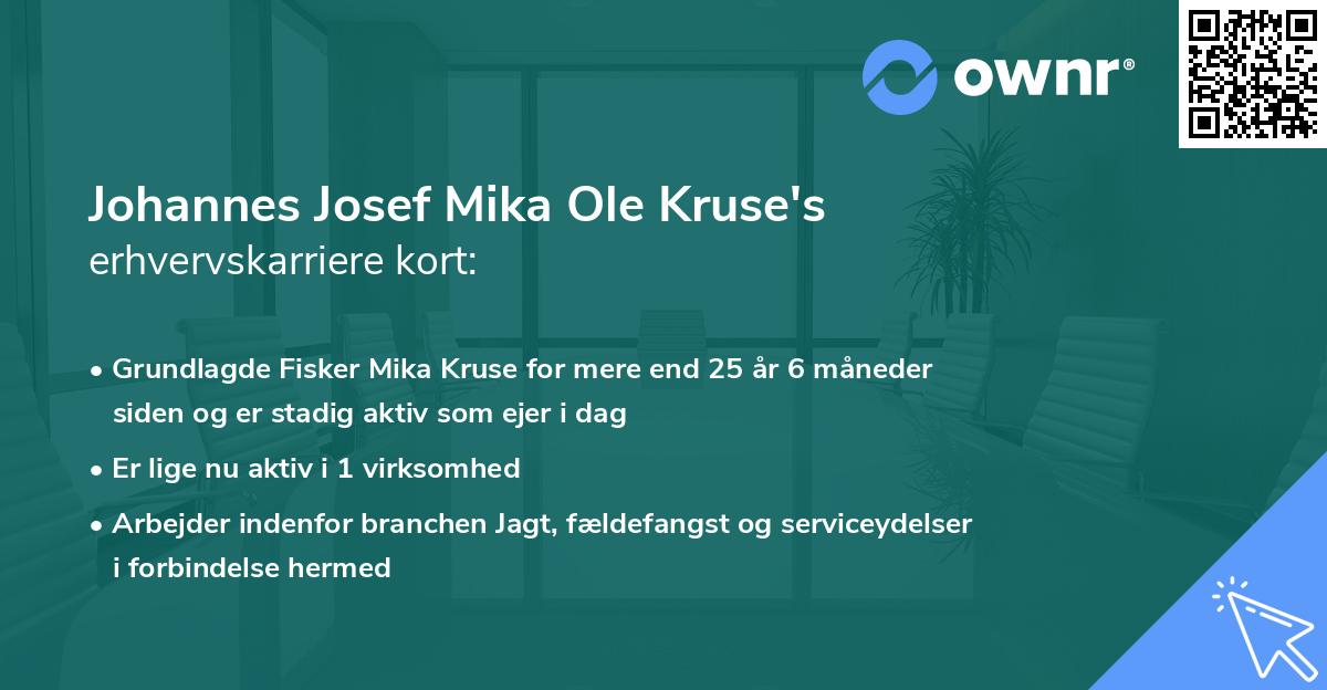 Johannes Josef Mika Ole Kruse's erhvervskarriere kort