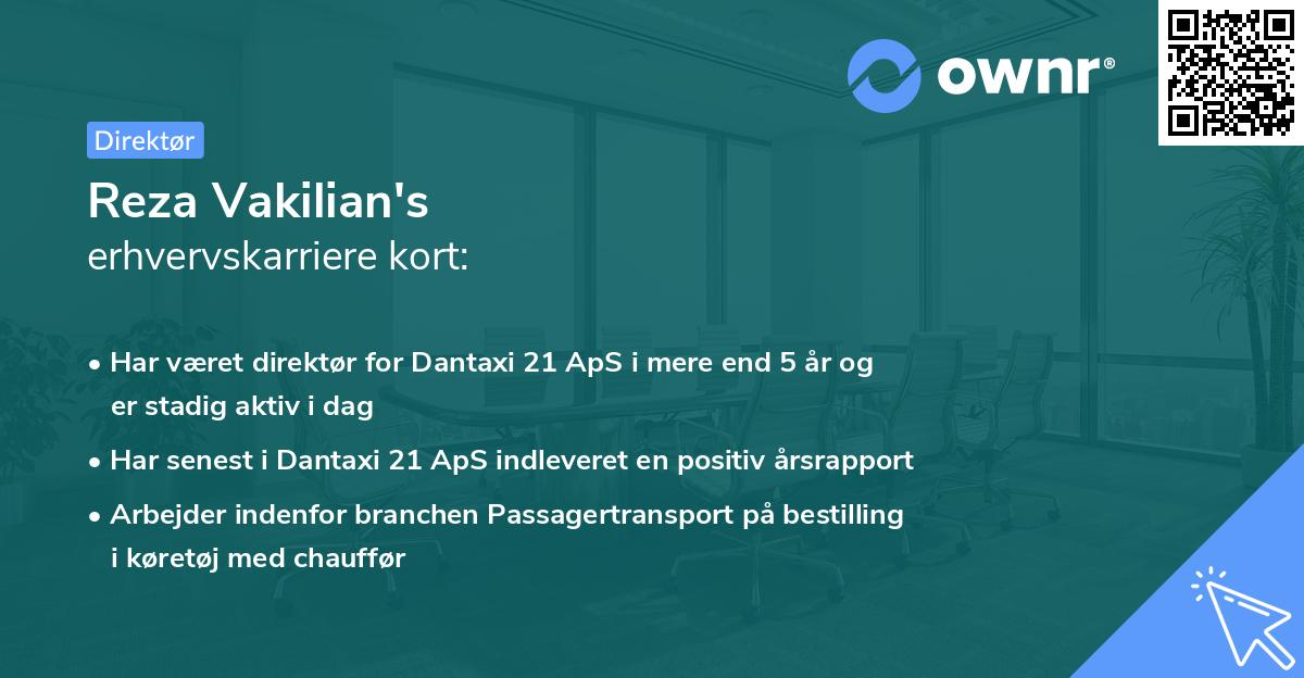 Reza Vakilian's erhvervskarriere kort