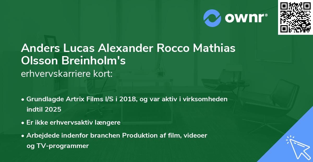 Anders Lucas Alexander Rocco Mathias Olsson Breinholm's erhvervskarriere kort