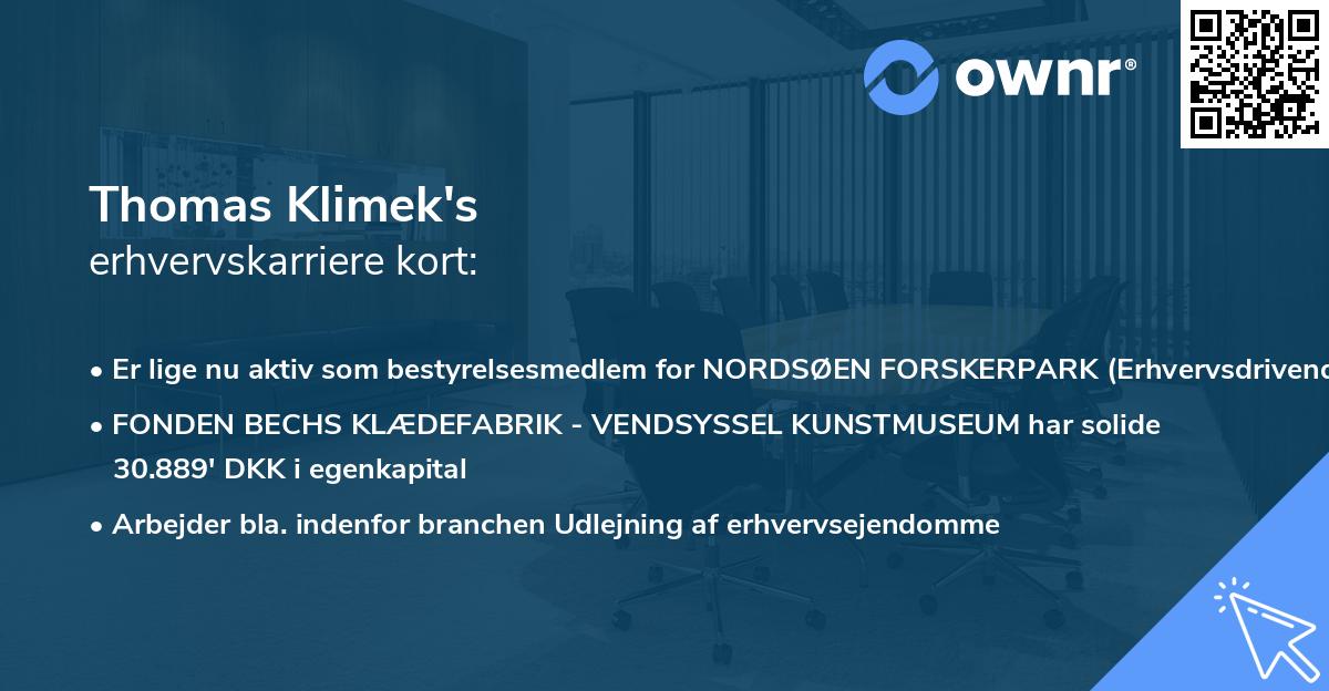 Thomas Klimek's erhvervskarriere kort