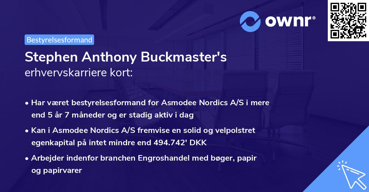 Stephen Anthony Buckmaster's erhvervskarriere kort