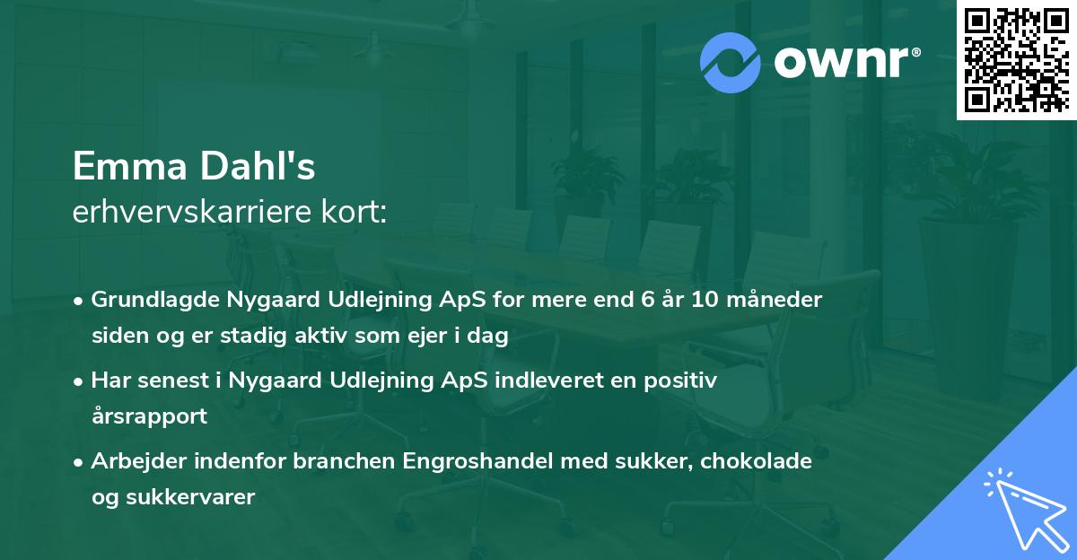 Emma Dahl's erhvervskarriere kort