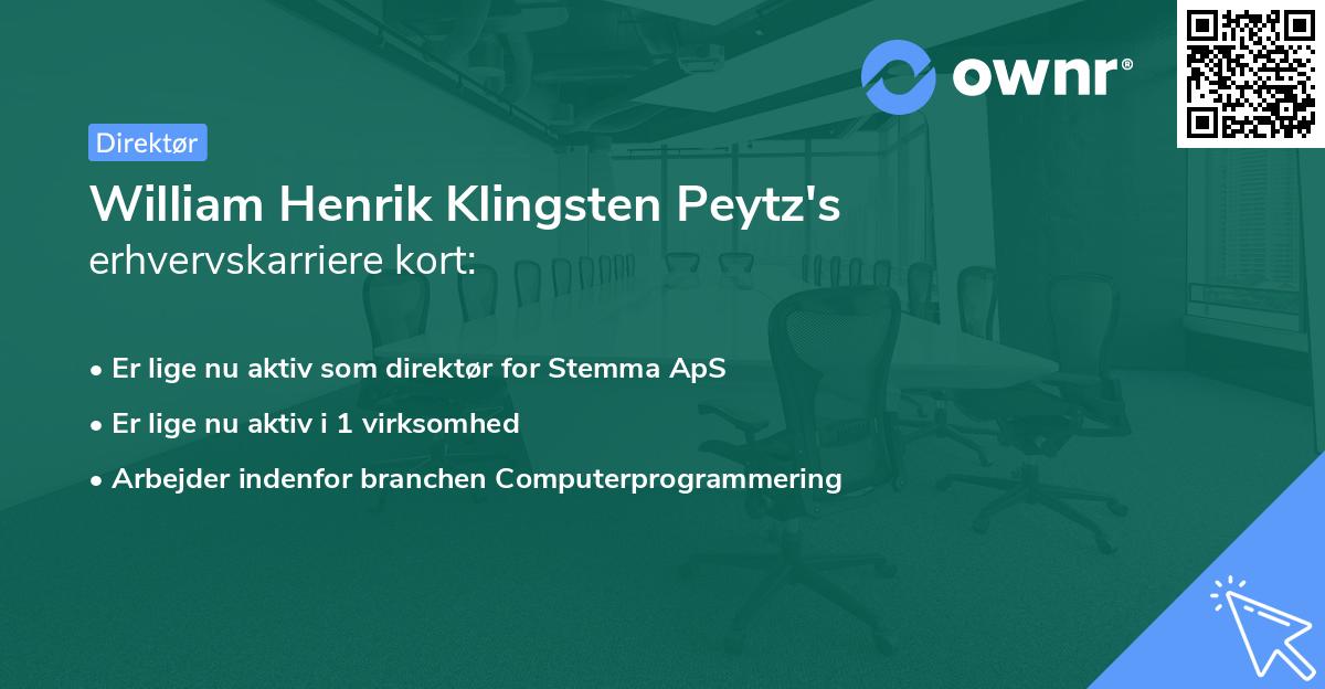 William Henrik Klingsten Peytz's erhvervskarriere kort