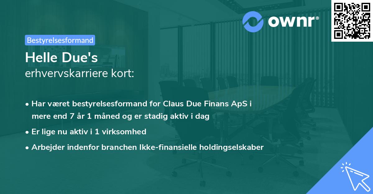 Helle Due's erhvervskarriere kort