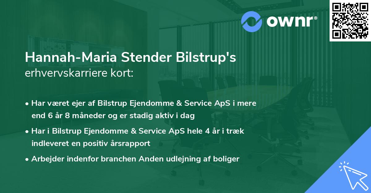 Hannah-Maria Stender Bilstrup's erhvervskarriere kort