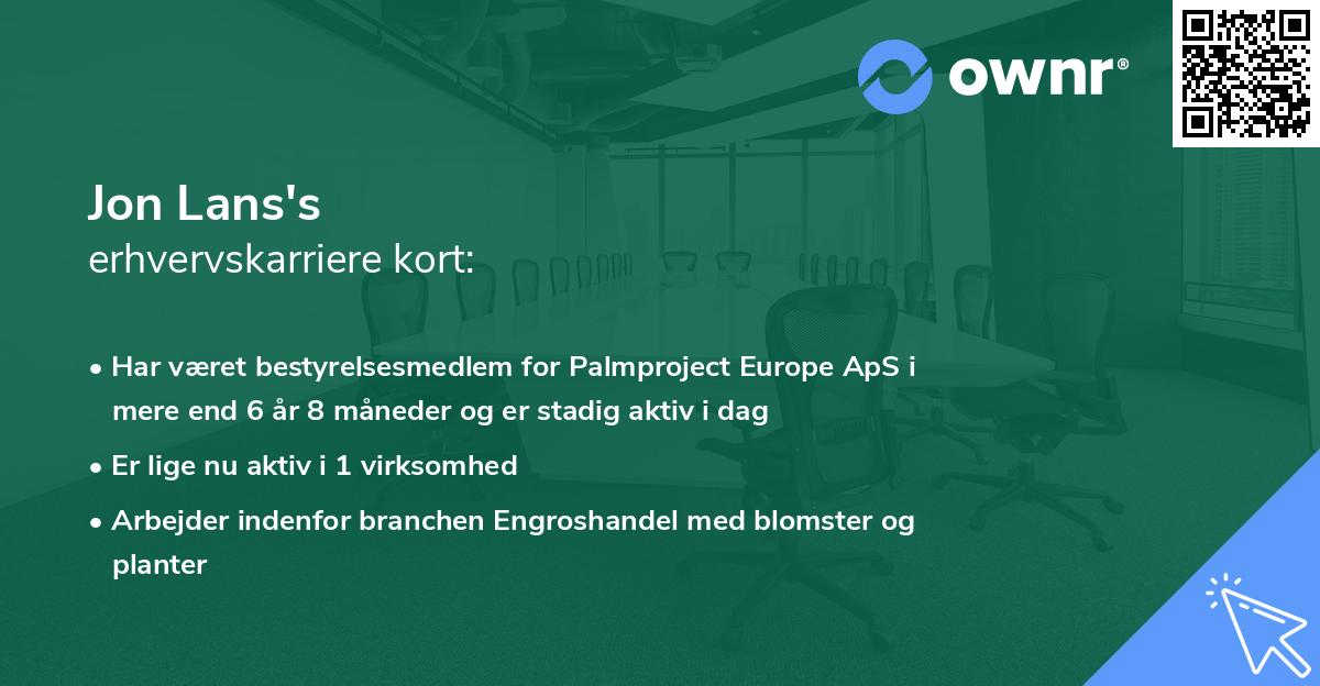 Jon Lans's erhvervskarriere kort