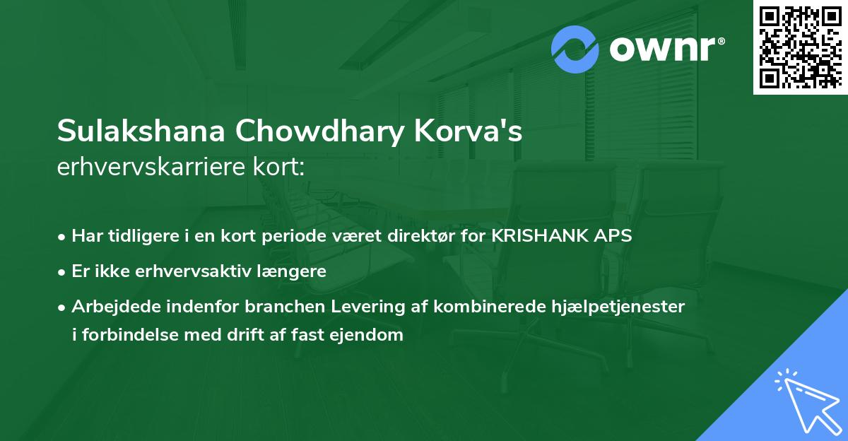 Sulakshana Chowdhary Korva's erhvervskarriere kort