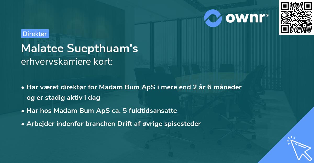 Malatee Suepthuam's erhvervskarriere kort