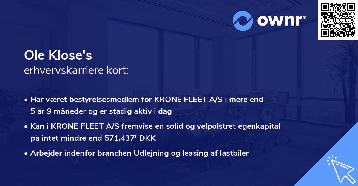 Ole Klose's erhvervskarriere kort