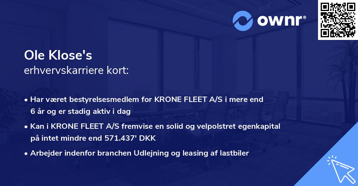 Ole Klose's erhvervskarriere kort