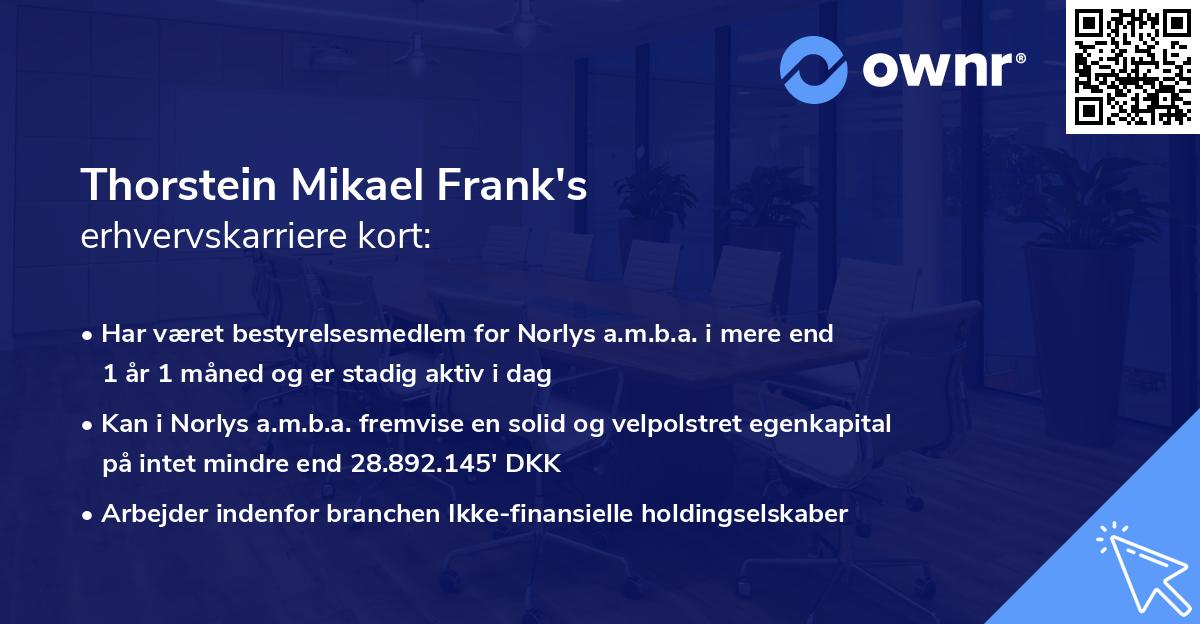 Thorstein Mikael Frank's erhvervskarriere kort