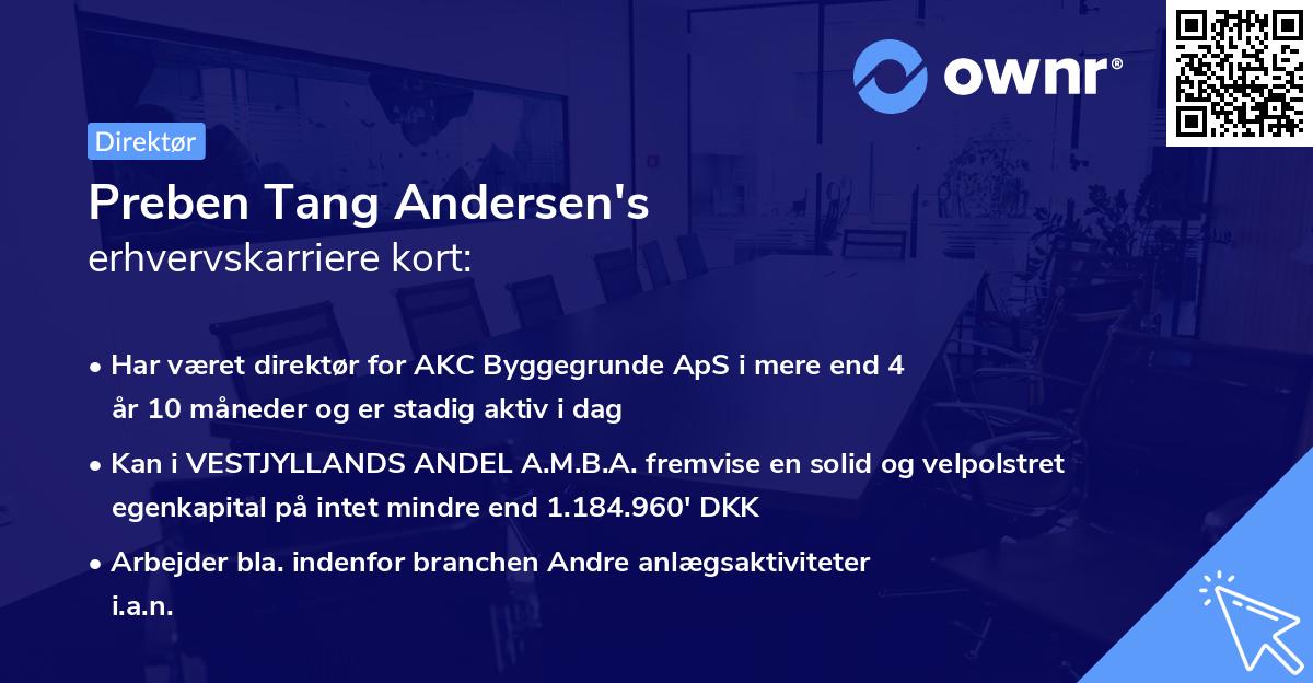 Preben Tang Andersen's erhvervskarriere kort