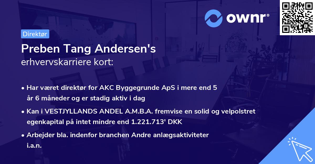 Preben Tang Andersen's erhvervskarriere kort