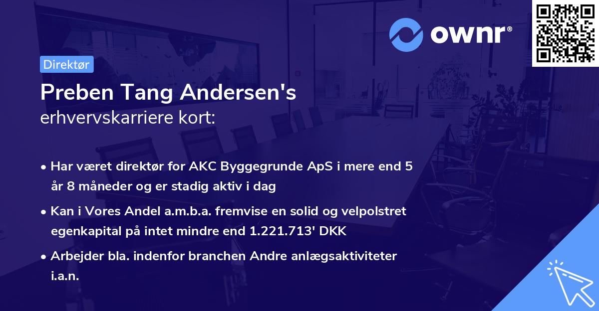 Preben Tang Andersen's erhvervskarriere kort