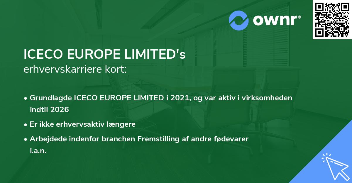 ICECO EUROPE LIMITED's erhvervskarriere kort