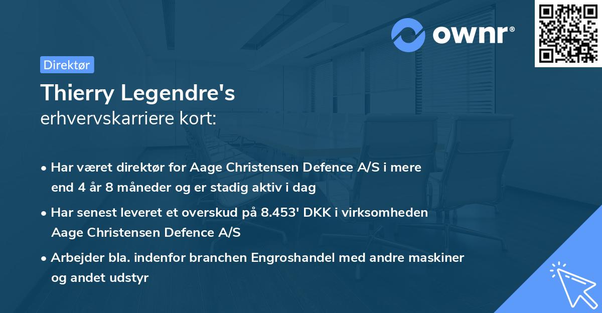 Thierry Legendre's erhvervskarriere kort