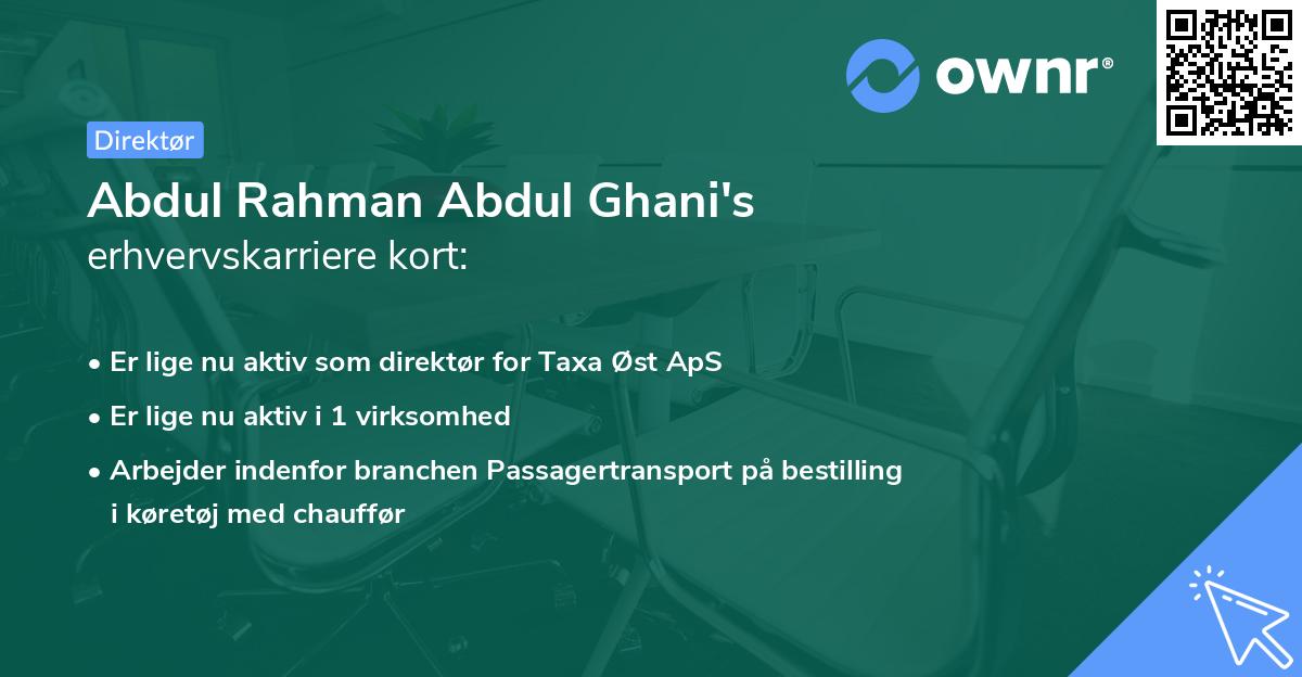 Abdul Rahman Abdul Ghani's erhvervskarriere kort