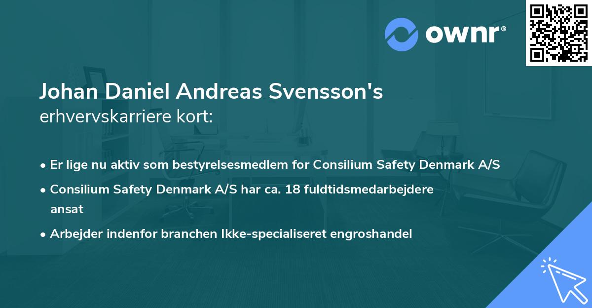 Johan Daniel Andreas Svensson's erhvervskarriere kort