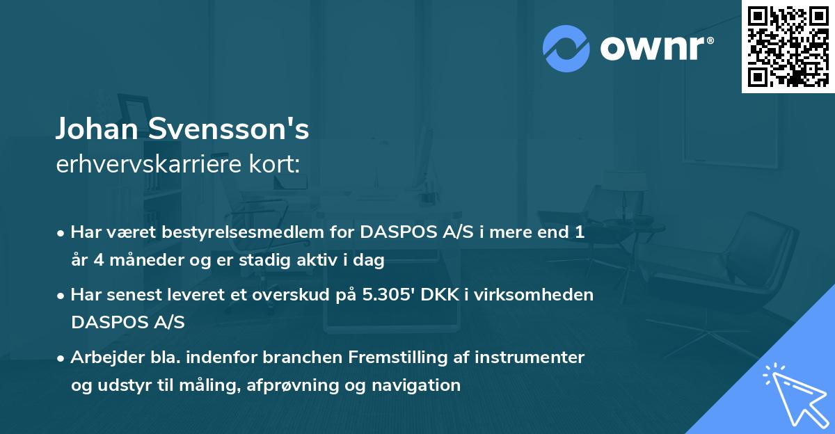 Johan Svensson's erhvervskarriere kort