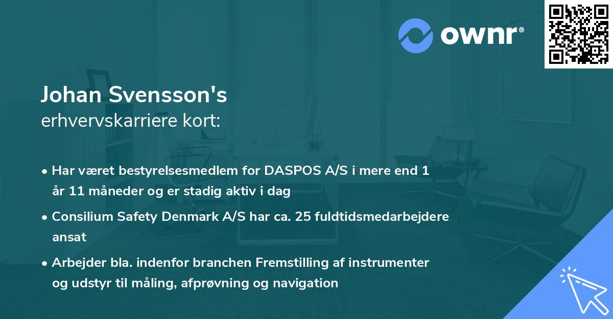 Johan Svensson's erhvervskarriere kort