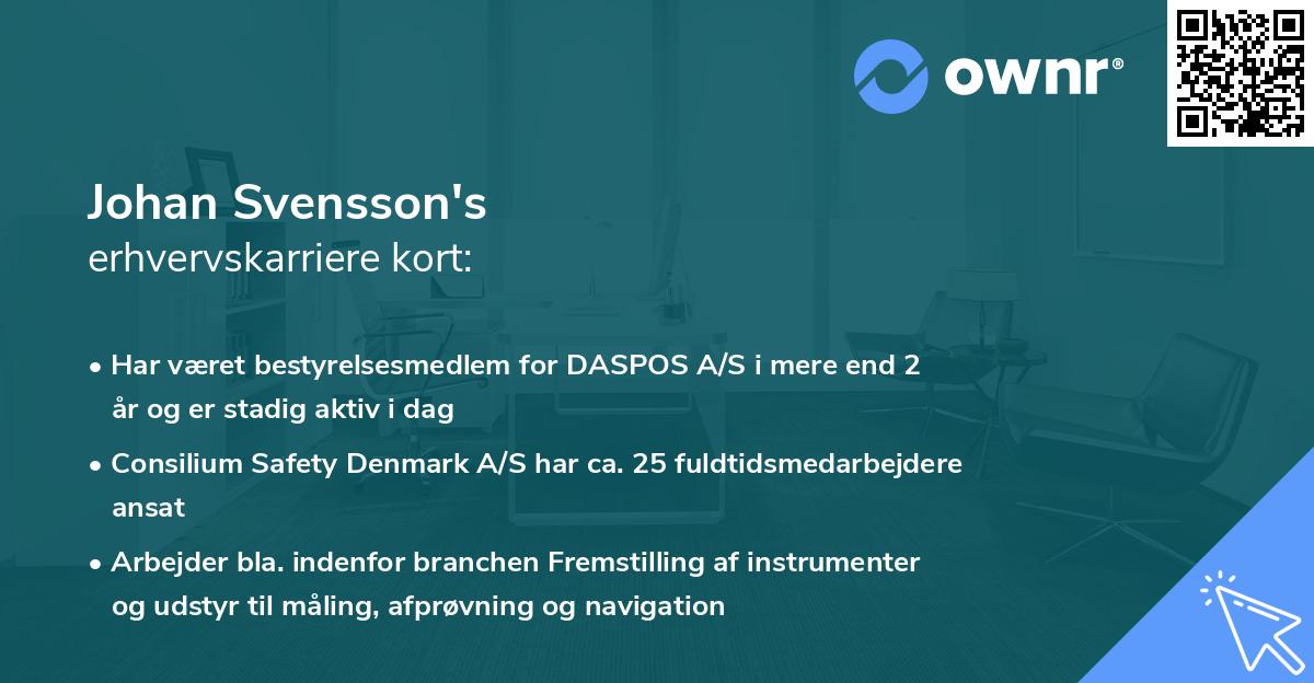 Johan Svensson's erhvervskarriere kort