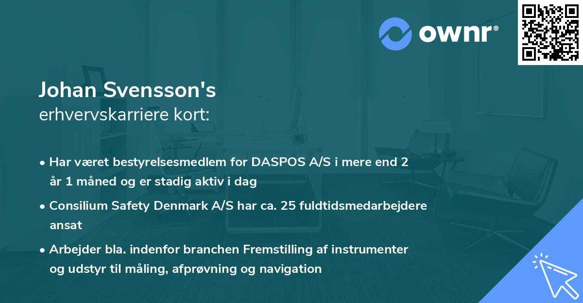 Johan Svensson's erhvervskarriere kort