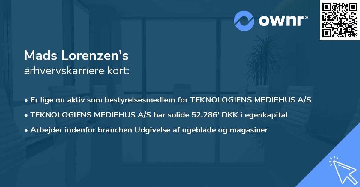 Mads Lorenzen's erhvervskarriere kort