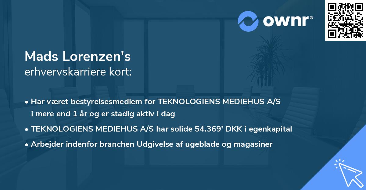 Mads Lorenzen's erhvervskarriere kort