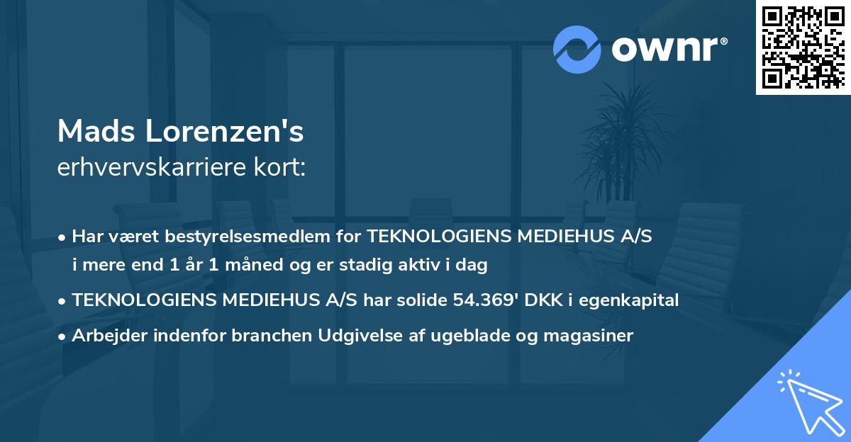 Mads Lorenzen's erhvervskarriere kort