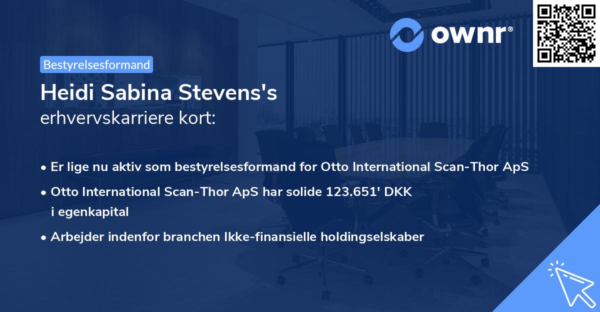 Heidi Sabina Stevens's erhvervskarriere kort
