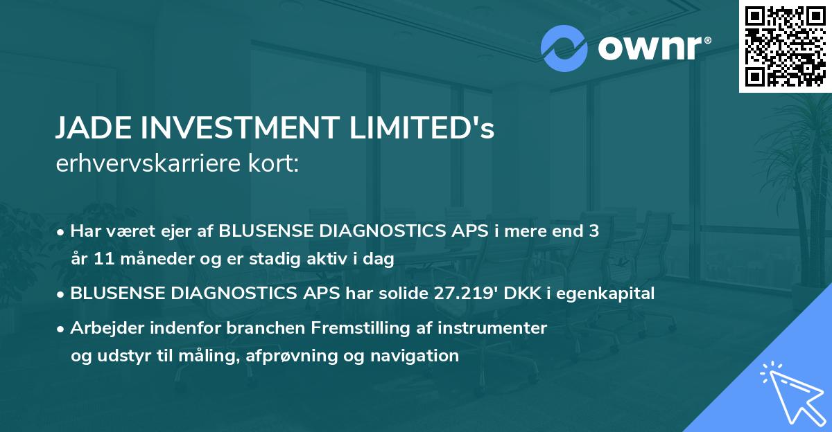 JADE INVESTMENT LIMITED's erhvervskarriere kort