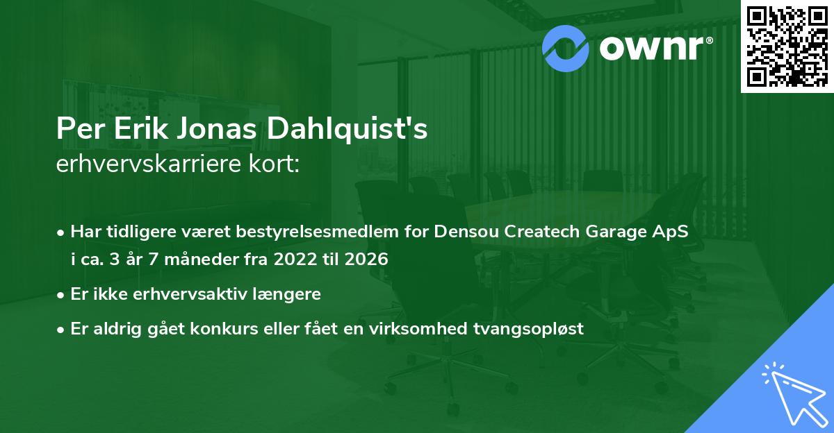 Per Erik Jonas Dahlquist's erhvervskarriere kort