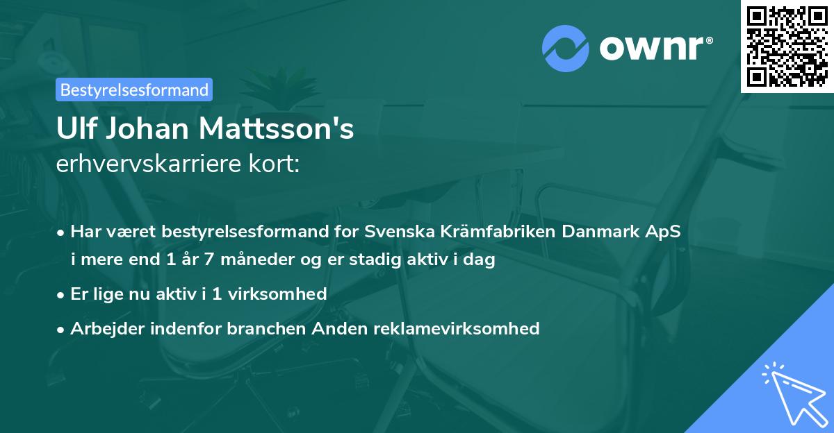 Ulf Johan Mattsson's erhvervskarriere kort