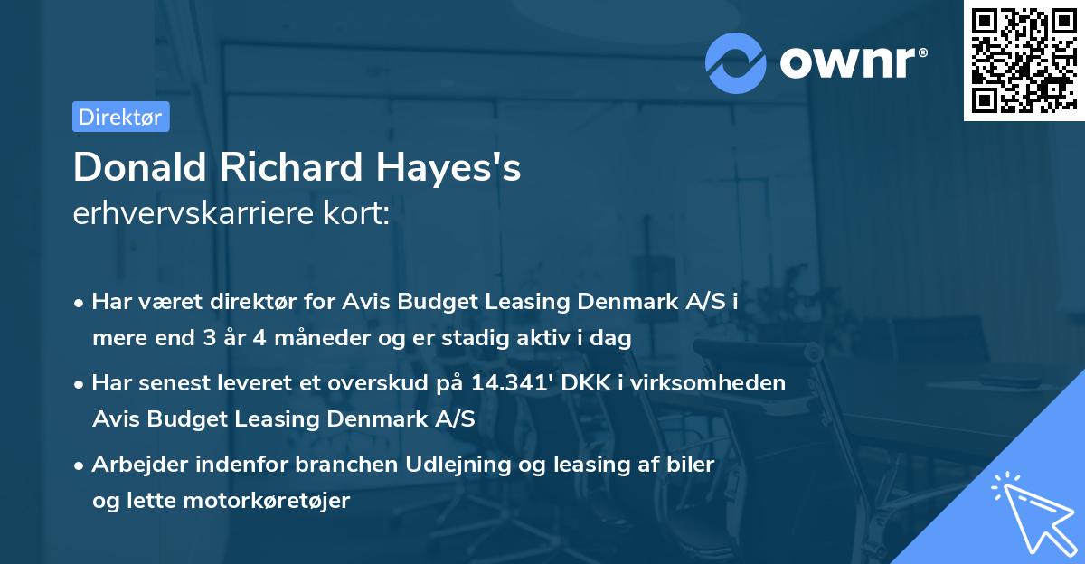 Donald Richard Hayes's erhvervskarriere kort