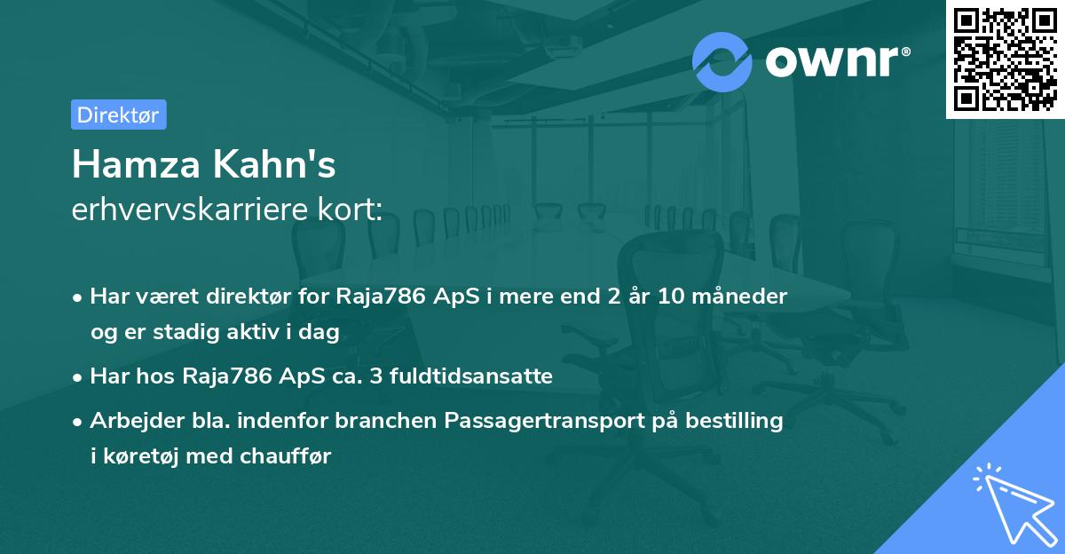 Hamza Kahn's erhvervskarriere kort