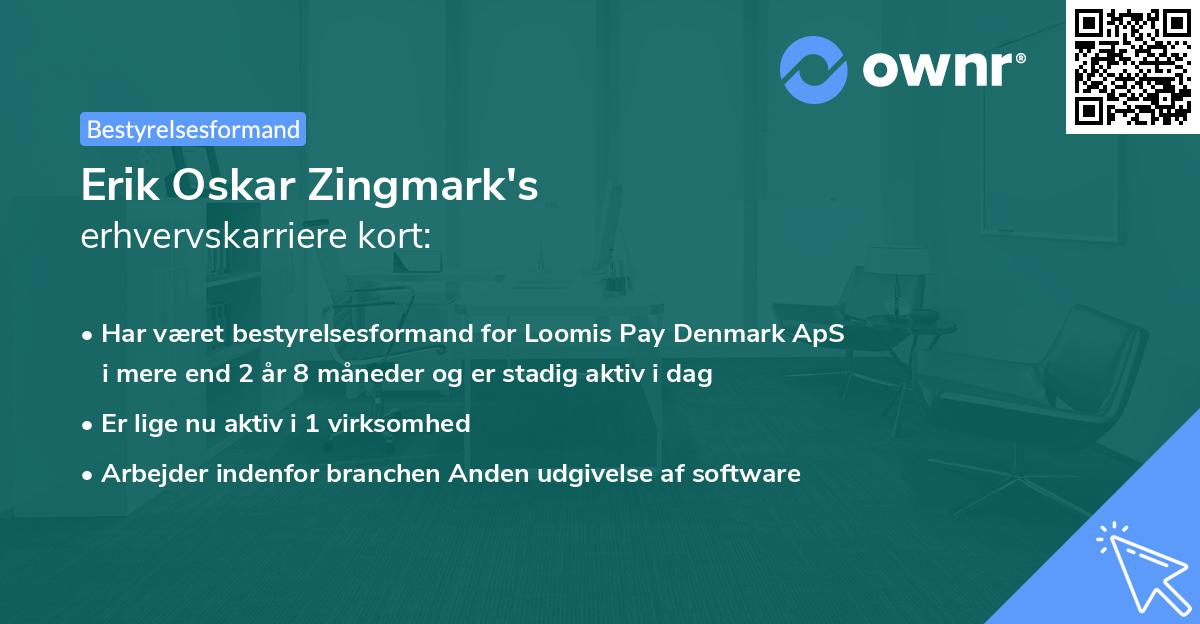 Erik Oskar Zingmark's erhvervskarriere kort