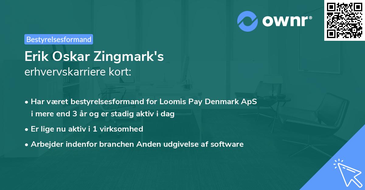 Erik Oskar Zingmark's erhvervskarriere kort