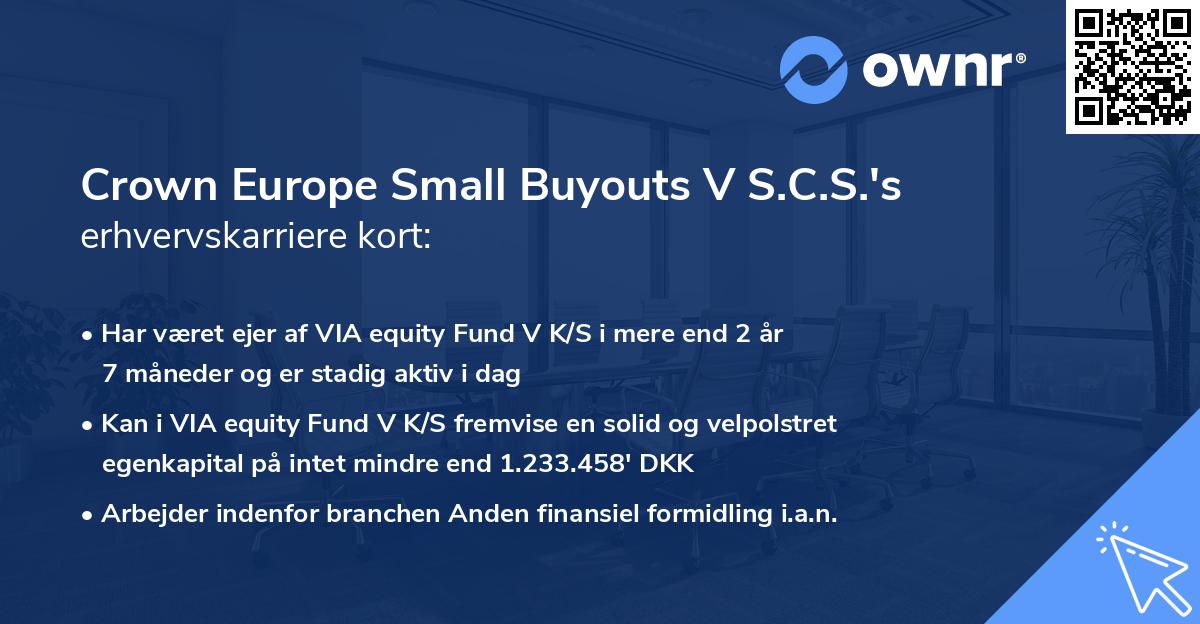 Crown Europe Small Buyouts V S.C.S.'s erhvervskarriere kort