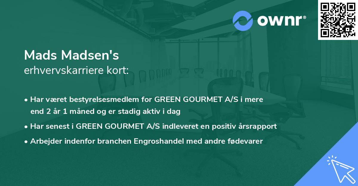 Mads Madsen's erhvervskarriere kort