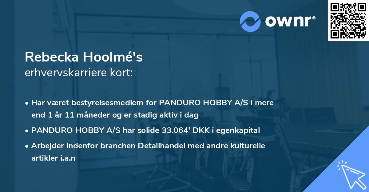 Rebecka Hoolmé's erhvervskarriere kort