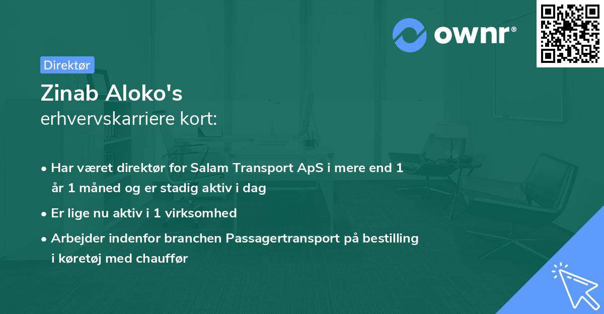 Zinab Aloko's erhvervskarriere kort