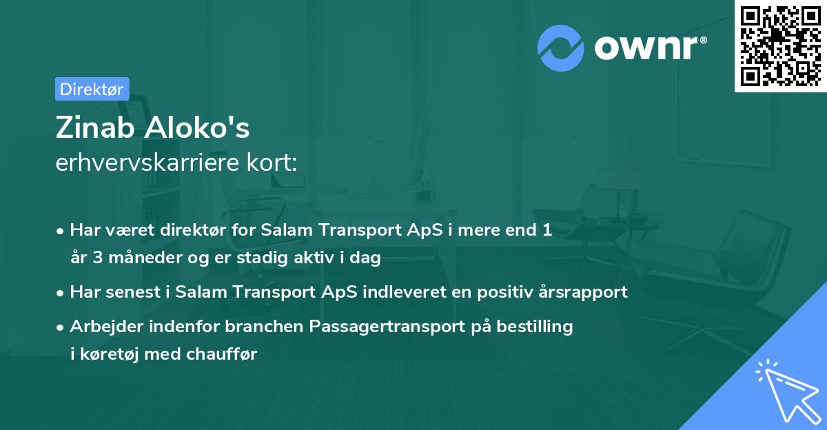 Zinab Aloko's erhvervskarriere kort