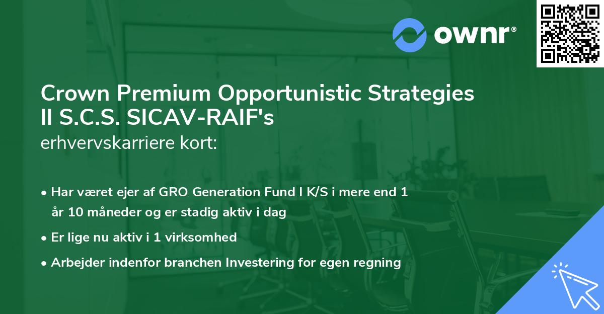Crown Premium Opportunistic Strategies II S.C.S. SICAV-RAIF's erhvervskarriere kort