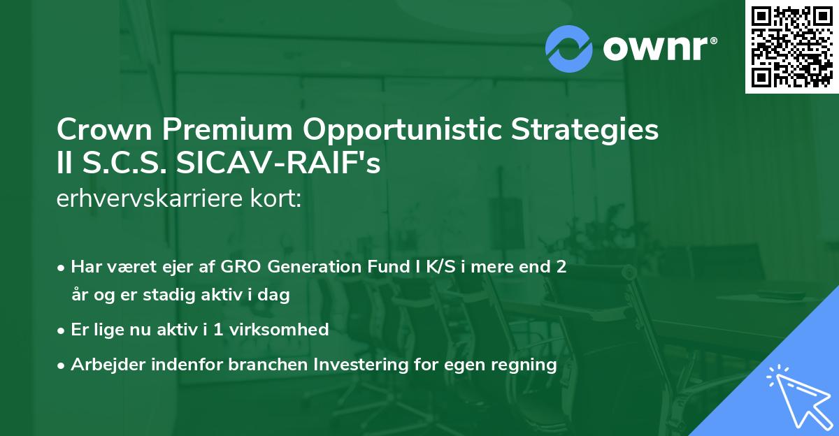 Crown Premium Opportunistic Strategies II S.C.S. SICAV-RAIF's erhvervskarriere kort