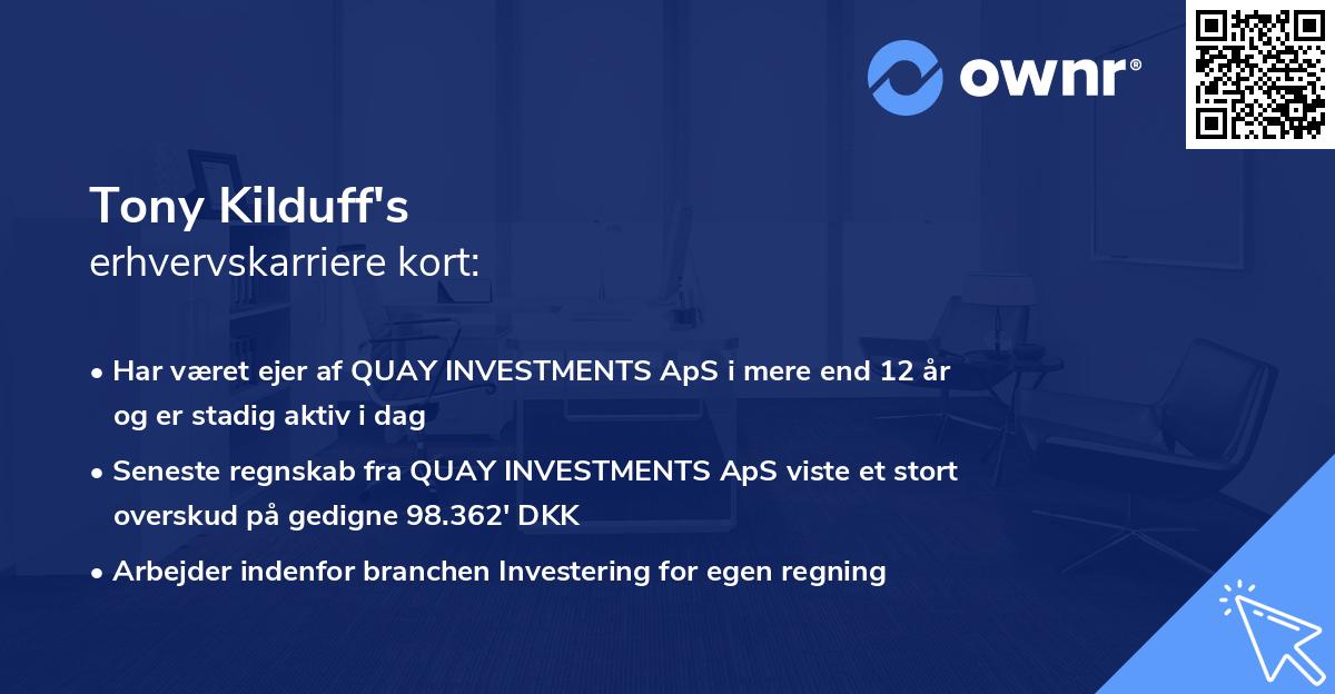 Tony Kilduff's erhvervskarriere kort